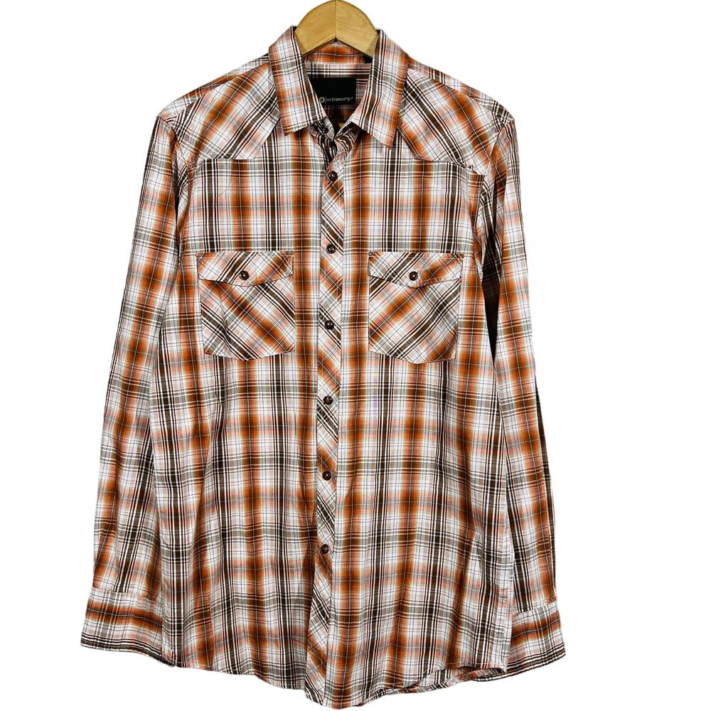 Astronomy Snap Front Long Sleeve Western Shirt Casual Plaid - XL